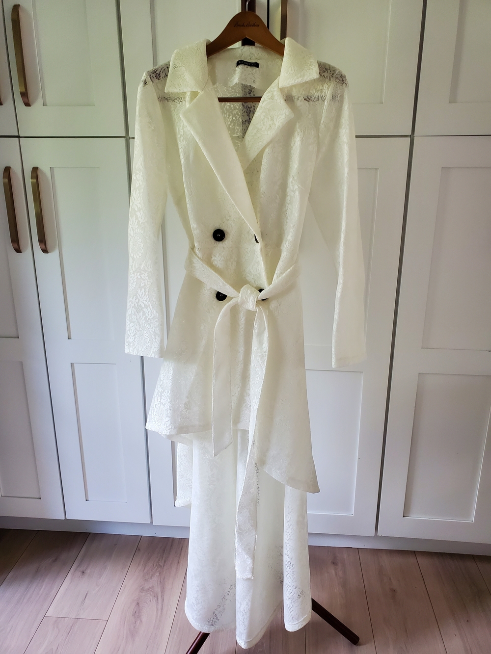 CQbyCQ Hi-Lo Trench Coat Womens  White Lace Longline Belted Cardigan